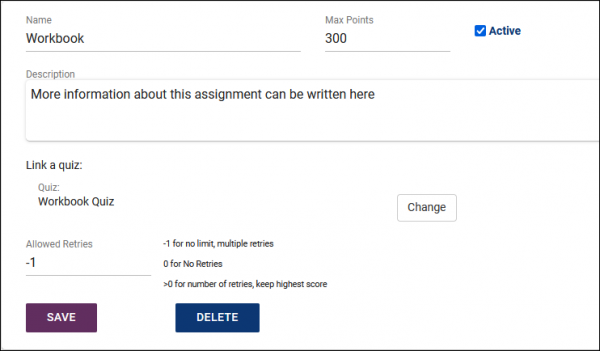 Screenshot: Potential Assignments Entry.