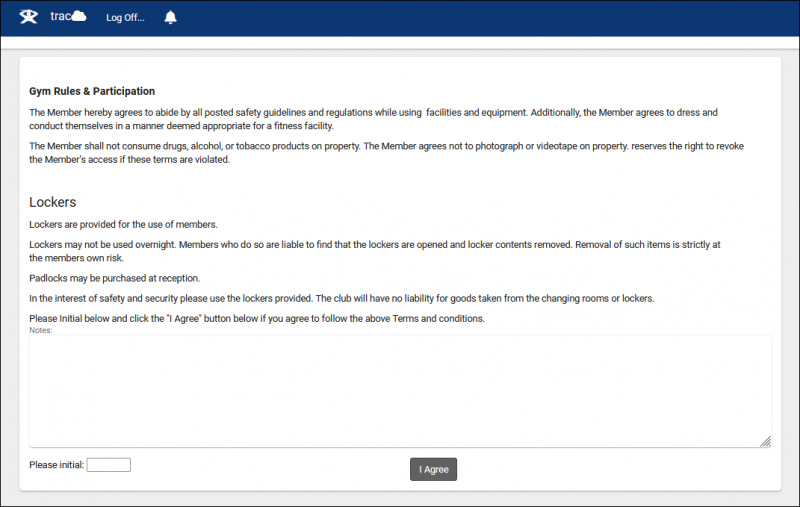 Screenshot: Student view of the Terms and Conditions agreement prompt.