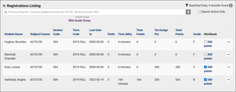 Screenshot: The Assignment Grid view of the Registrations Listing.